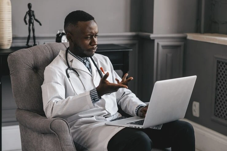Psychiatrist communicating with a patient during a telepsychiatry session at Mentally Healthy Care