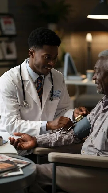 Healthcare provider reviewing medical clipboard with male patient at Mentally Healthy Care in Long Beach, CA.